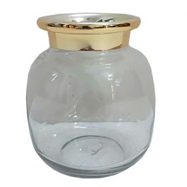 BI62078 FLORERO VIDRIO  GRIS CUELLO DORADO PEQ