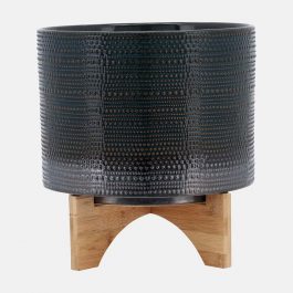 sg1534903 maceta ceramica con base madera puntos v