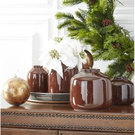 KK16525A SET/4 FLOREROS CERAMICA MARRON