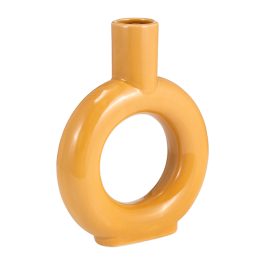 SG1705404 FLORERO CERAMICA CON ARO MOSTAZA Y DORAD