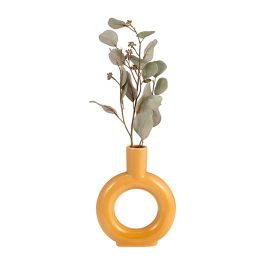 SG1705404 FLORERO CERAMICA CON ARO MOSTAZA Y DORAD