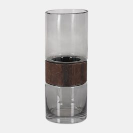 SG1855501 FLORERO VIDRIO CON CINTURON MADERA PEQ