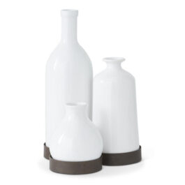16159A JUEGO/3 JARRONES BLANCA CON BASE DE METAL