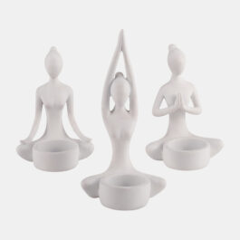 17142 SET/3 CANDELABRO FIGURA YOGA RESINA