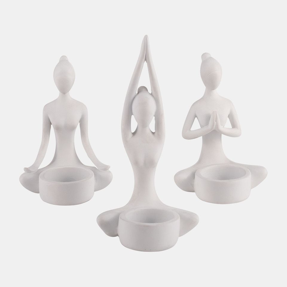 SET/3 CANDELABRO FIGURA YOGA RESINA