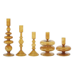 18658A-AM SET/5 CANDELABROS DE VIDRIO AMBAR