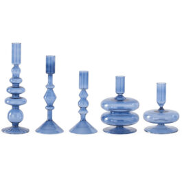 18658A-BL SET/5 CANDELABROS DE VIDRIO AZUL