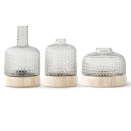 17140AC FLORERO VIDRIO TEXTURA BASE MADERA PEQ
