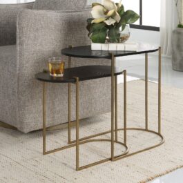 UT22882 SET/2 MESAS NESTING MADERA Y METAL AZTEC