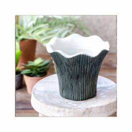 PDCP72 MACETA ESTRIAS VERDE CERAMICA