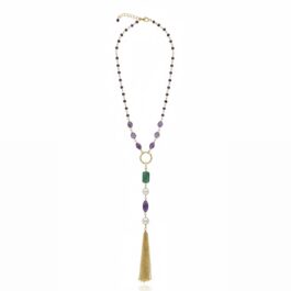 RN14294 COLLAR PIDRAS SEMI PRECIOSAS Y MEDALLA BAÑO ORO 14K