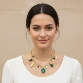 14365 COLLAR CON BORLAS Y PIEDRAS EN COLOR VERDE