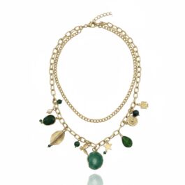14365 COLLAR CON BORLAS Y PIEDRAS EN COLOR VERDE