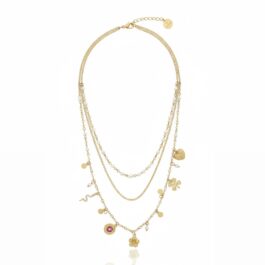 RN14537 COLLAR LARGO CON PERLAS Y CRISTALES DORADO