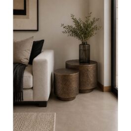 SM117C MESA FORMA DE CILINDRO CON TEXTURA DORADA