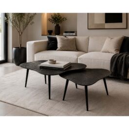 SM121 SET/2 MESAS FORMA ORGANICA CHARCOAL MADERA/METAL