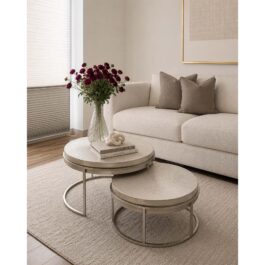 SM132 SET/2 MESAS REDONDAS COLOR CHAMPAGNE MADERA/METAL