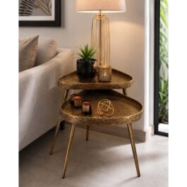 SM137G MESA DORADA FORMA ORGANICA MADERA/METAL GRANDE