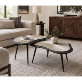 SM119M MESA COLOR PLATA Y CHARCOAL FORMA ORGANICA DE METAL