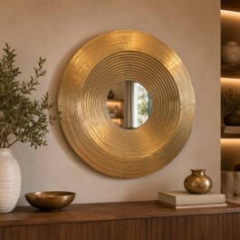 SM2876G ESPEJO REDONDO MADERA Y BRONCE