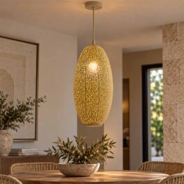 ALL35179 LAMPARA COLGANTE OVALADA CALADA BEIGE
