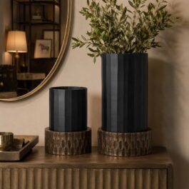 SM2900J CANDELABRO VIDRIO ESTRIAS Y METAL MED