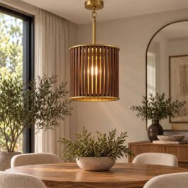 SM2702D LAMPARA COLGANTE CIRCULAR MADERA CON LISTO