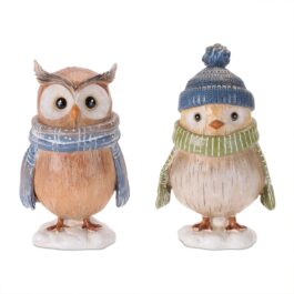 ME97305 BUHO Y PAJARO DE INVIERNO RESINA